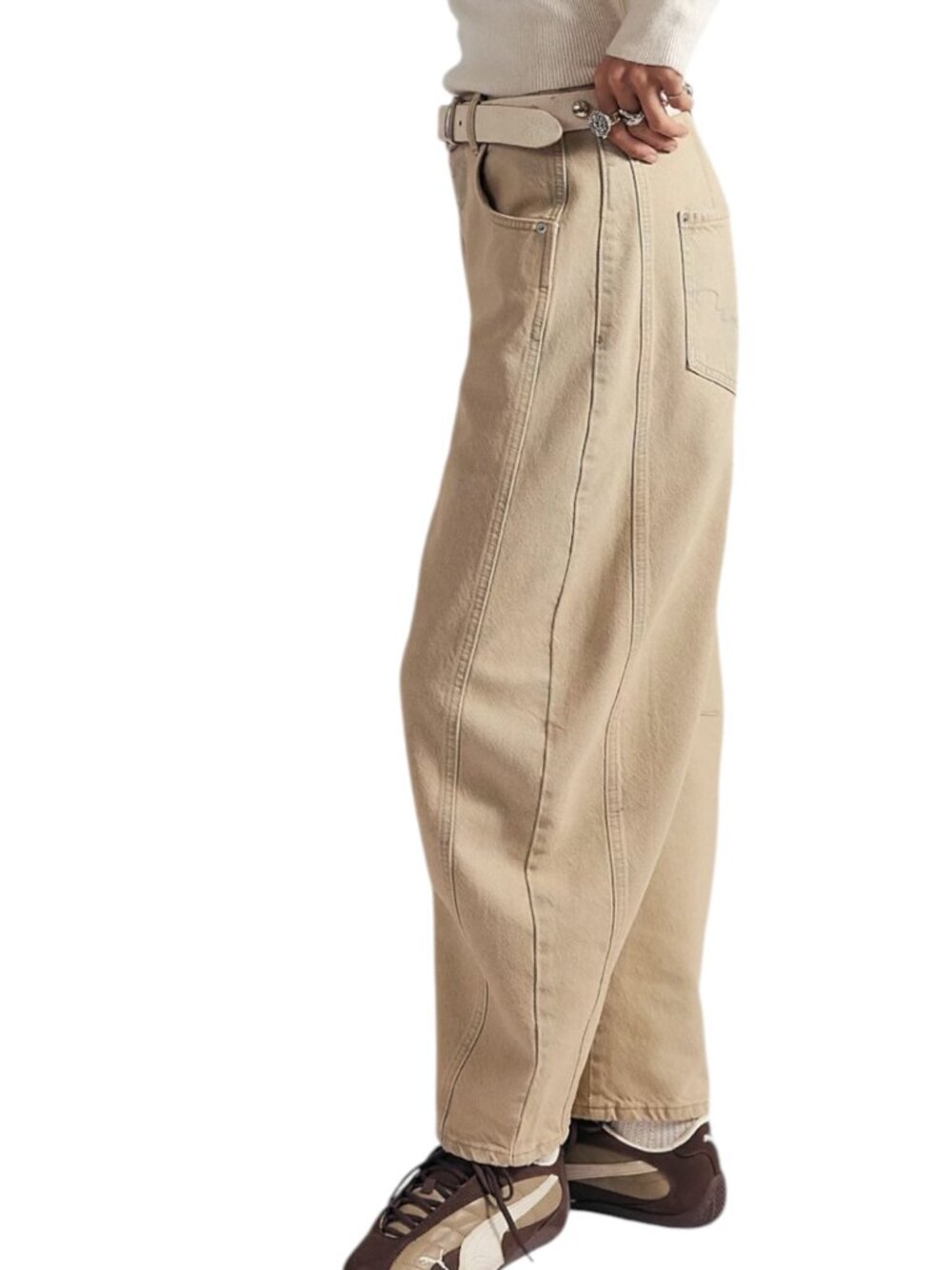 We The Free People Good Luck Barrel Jeans High Waist Button Fly Antique Ivory 28 - Picture 3 of 13